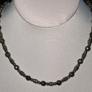Elegant Silver and Brown Tigers Eye Beaded Necklace